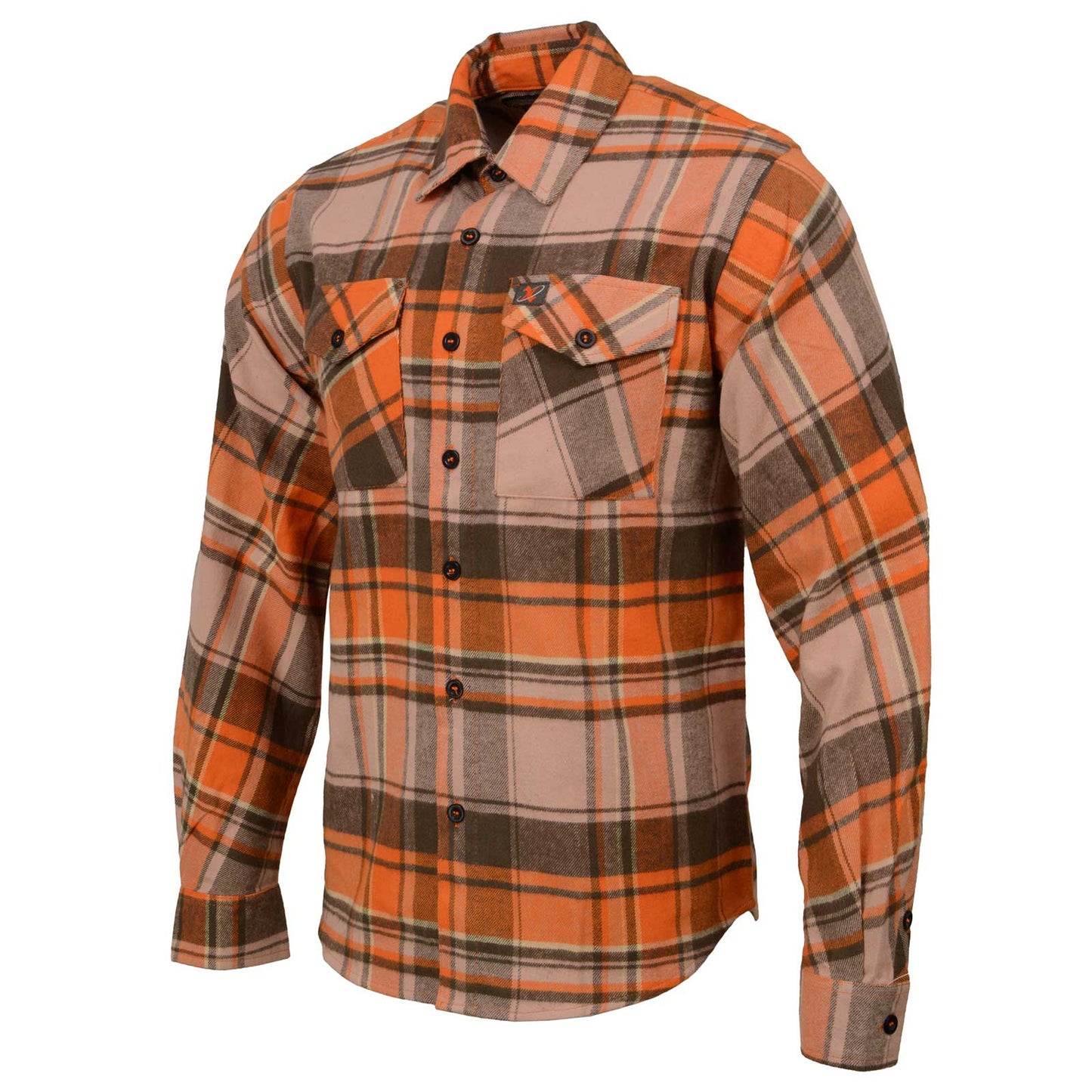 Milwaukee Leather Men's 'Wild One' Brown/Orange Long Sleeve 10.5-Oz Heavy Duty-Cotton Flannel Shirt MNG11701
