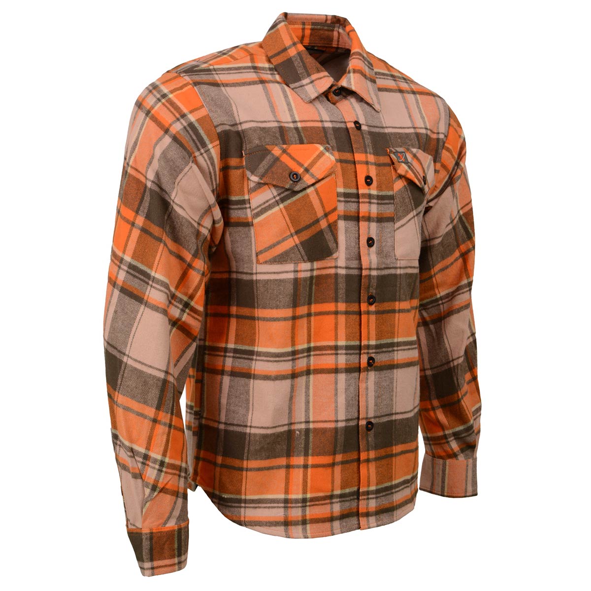 Milwaukee Leather Men's 'Wild One' Brown/Orange Long Sleeve 10.5-Oz Heavy Duty-Cotton Flannel Shirt MNG11701