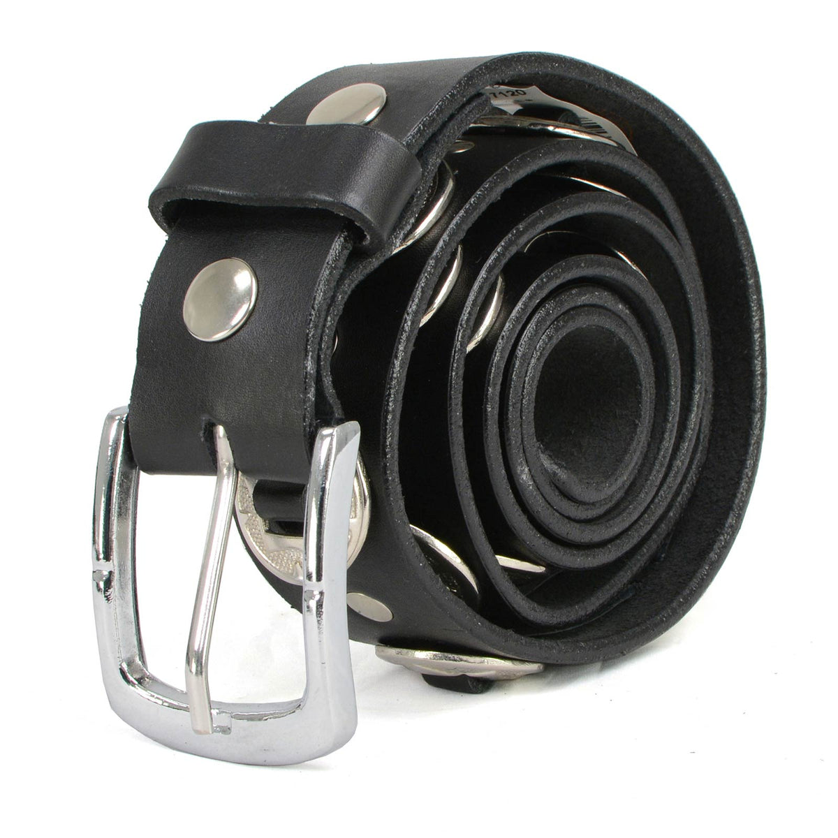 Milwaukee Leather MP7120 Men's Chrome Conchos - Black Leather Belt with Interchangeable Buckle - 1.5 inches Wide