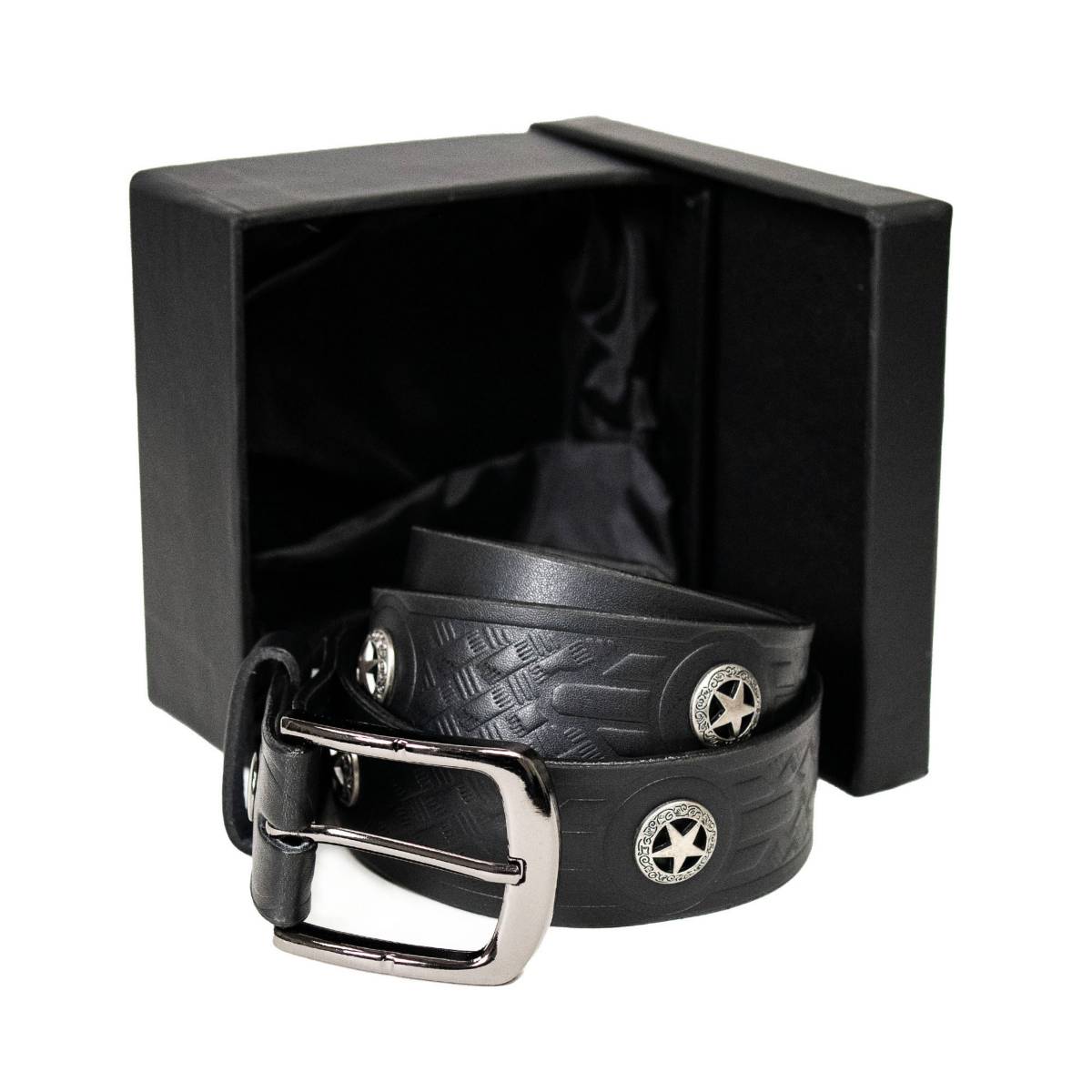Milwaukee Leather Men's Frontier Star Black Leather Belt with Western Star Emblems - 1.5 Inch - MP7135