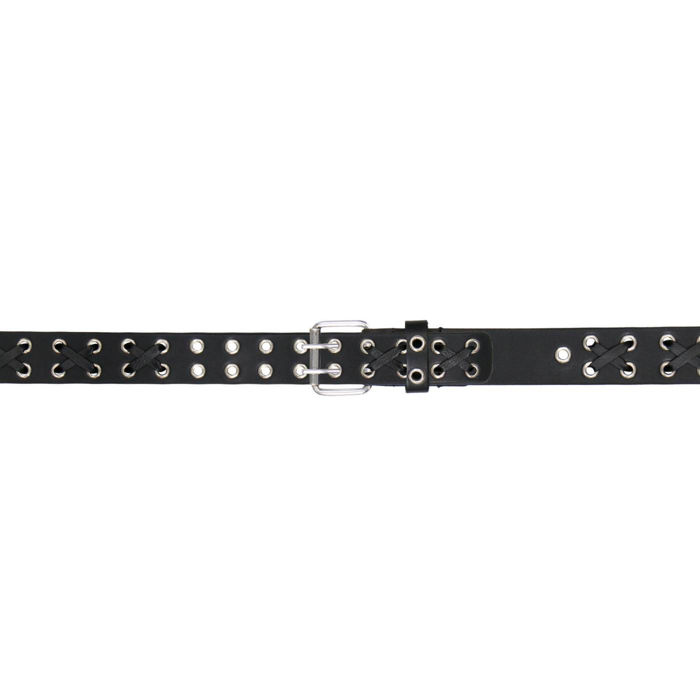 Milwaukee Leather Men's Black Double-Prong Grommet Leather Belt with Interchangeable Buckle - MP7137