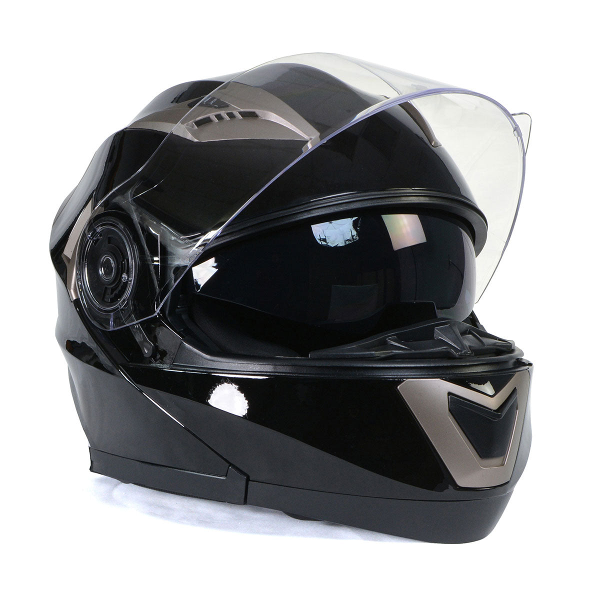 Milwaukee Helmets MPH9806DOT Ionized Gloss Black Advanced Motorcycle Modular Helmet Biker w/ Drop Down Visor