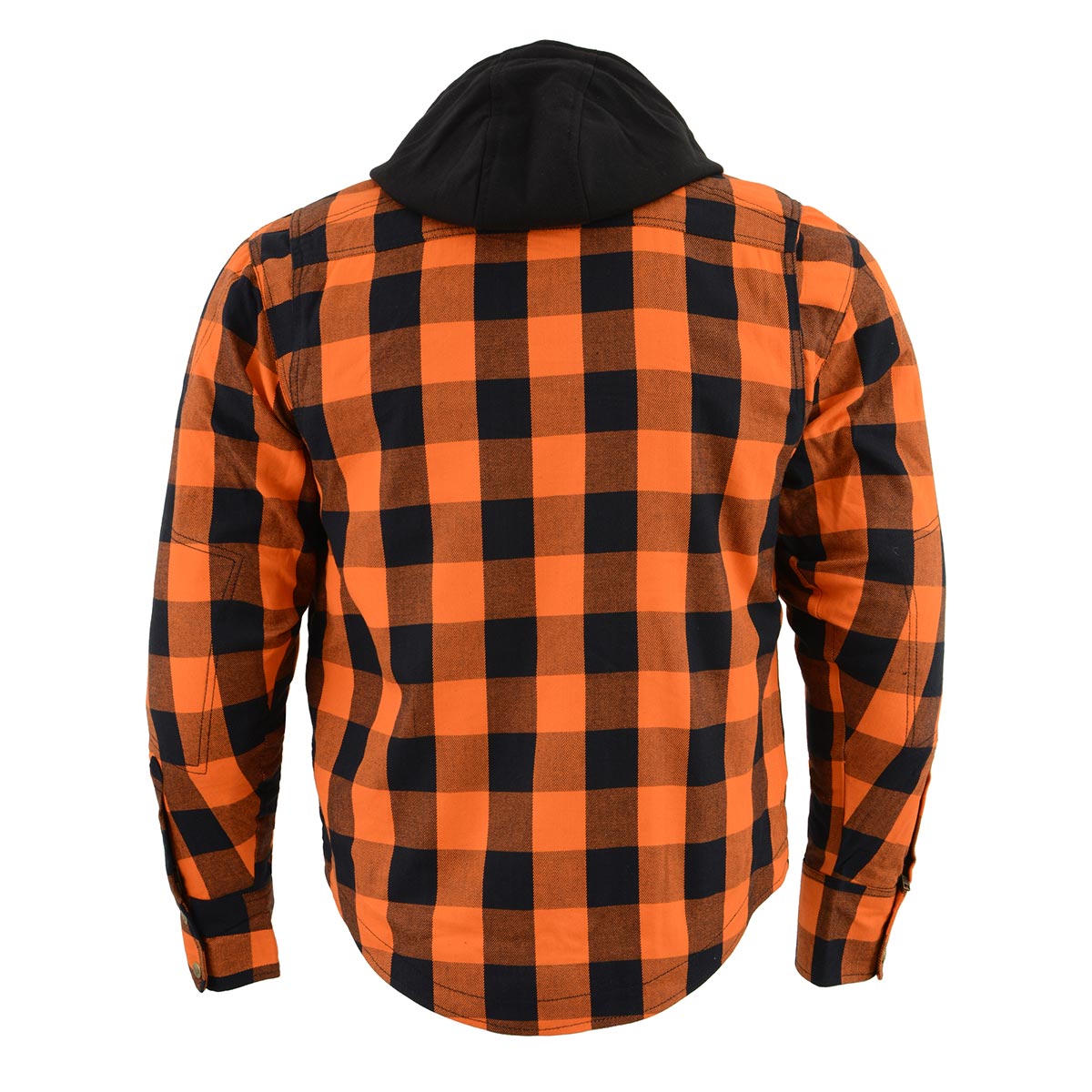 Milwaukee Leather Men’s Titans Orange & Black Plaid Hooded Riding Shirt w/ CE Armor & Aramid Fiber Panels - MPM1642