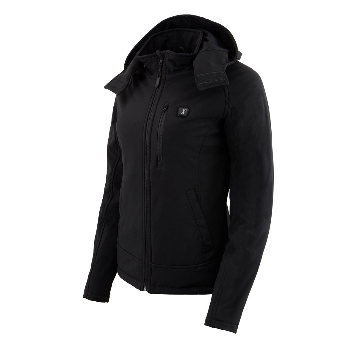 Nexgen Heat MPL2767SET Women's Black Soft Shell Heated Jacket with Detachable Hood (Included Rechargeable 10000mAh Battery)