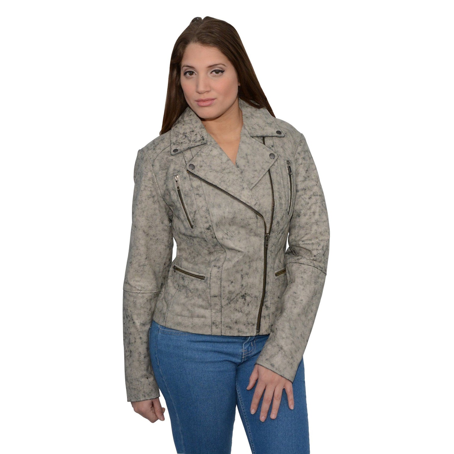 Milwaukee Leather SFL2835 Women's Distressed Brown Motorcycle Style Fashion Leather Jacket with Asymmetrical Zipper