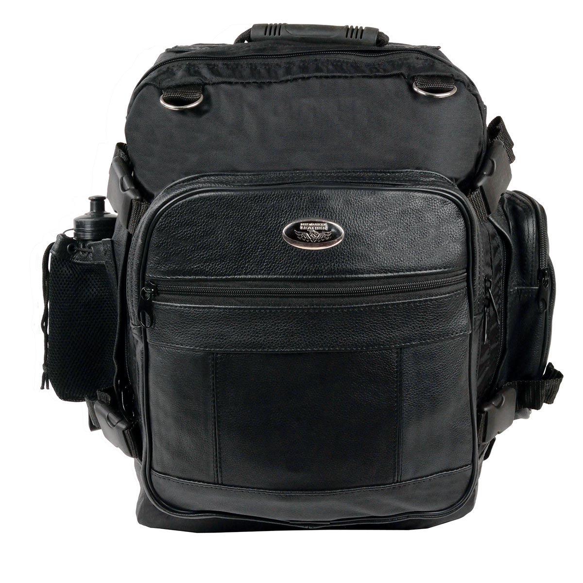 Milwaukee Leather SH54001 Medium Black Leather and Textile Motorcycle Cruiser Sissy Bar Bag Back-Pack