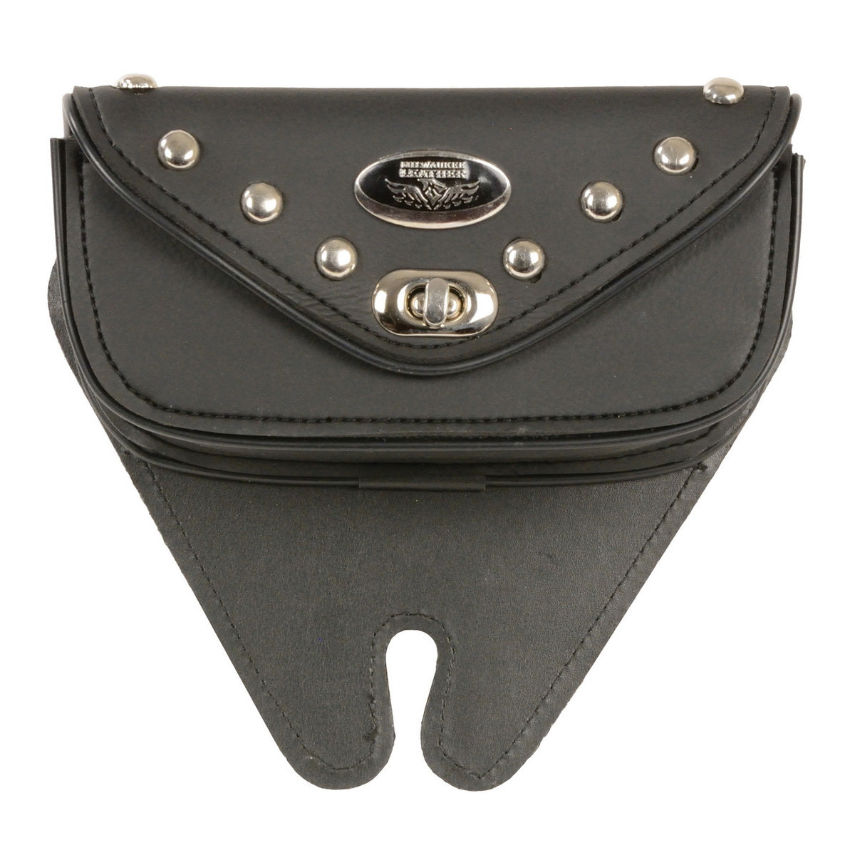 Milwaukee Leather Performance SH67103 Black Small Single Pocket Studded Windshield Mount Bag with Turn Clasp