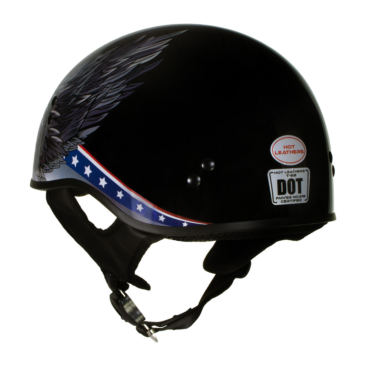 Hot Leathers HLT68 Eagle Black Advanced DOT Approved Motorcycle Skull Cap Half Helmet Biker