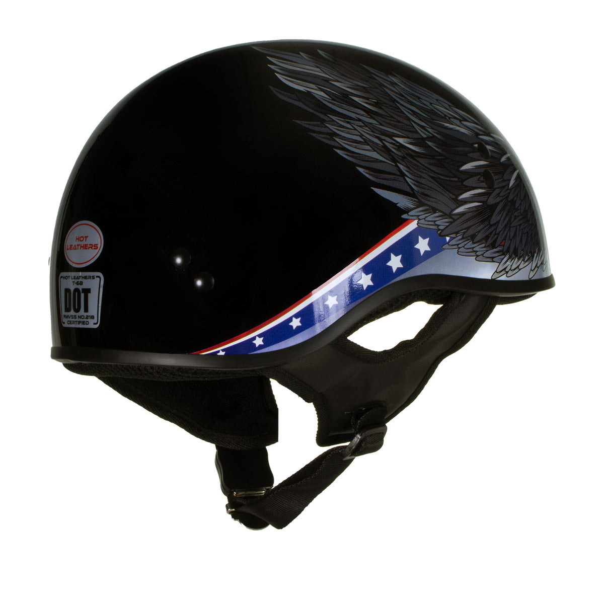 Hot Leathers HLT68 Eagle Black Advanced DOT Approved Motorcycle Skull Cap Half Helmet Biker