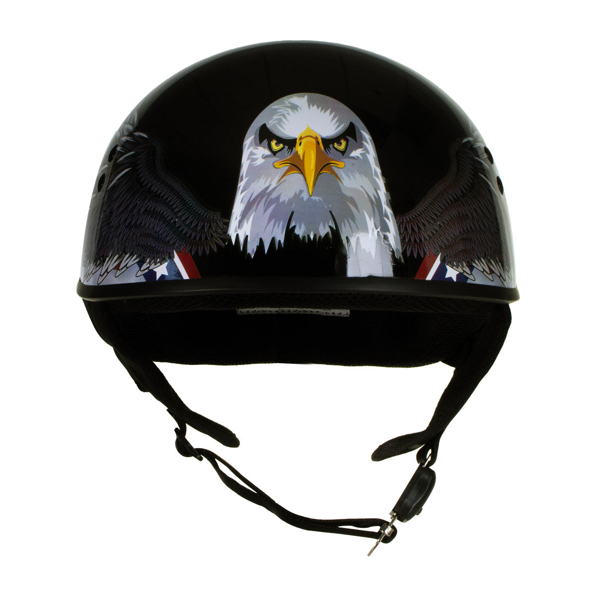 Hot Leathers HLT68 Eagle Black Advanced DOT Approved Motorcycle Skull Cap Half Helmet Biker