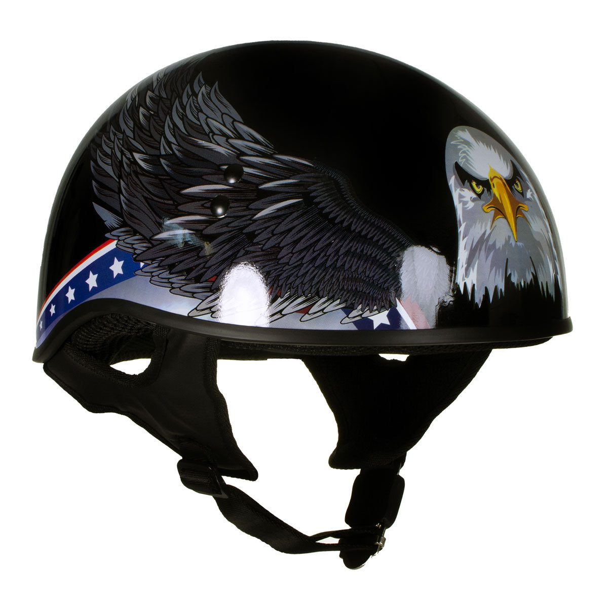 Hot Leathers HLT68 Eagle Black Advanced DOT Approved Motorcycle Skull Cap Half Helmet Biker