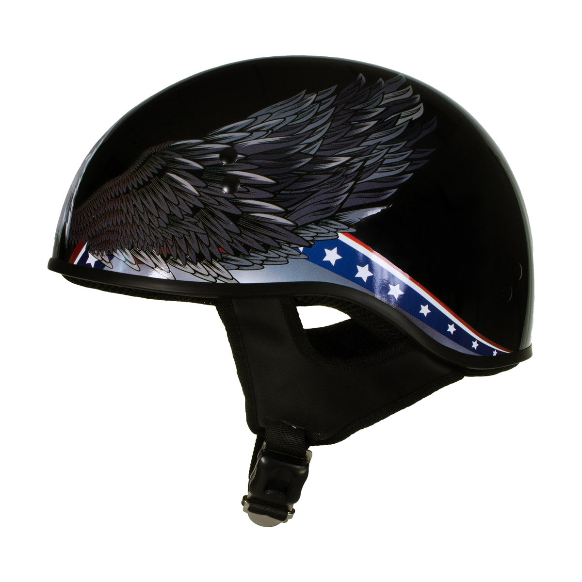 Hot Leathers HLT68 Eagle Black Advanced DOT Approved Motorcycle Skull Cap Half Helmet Biker