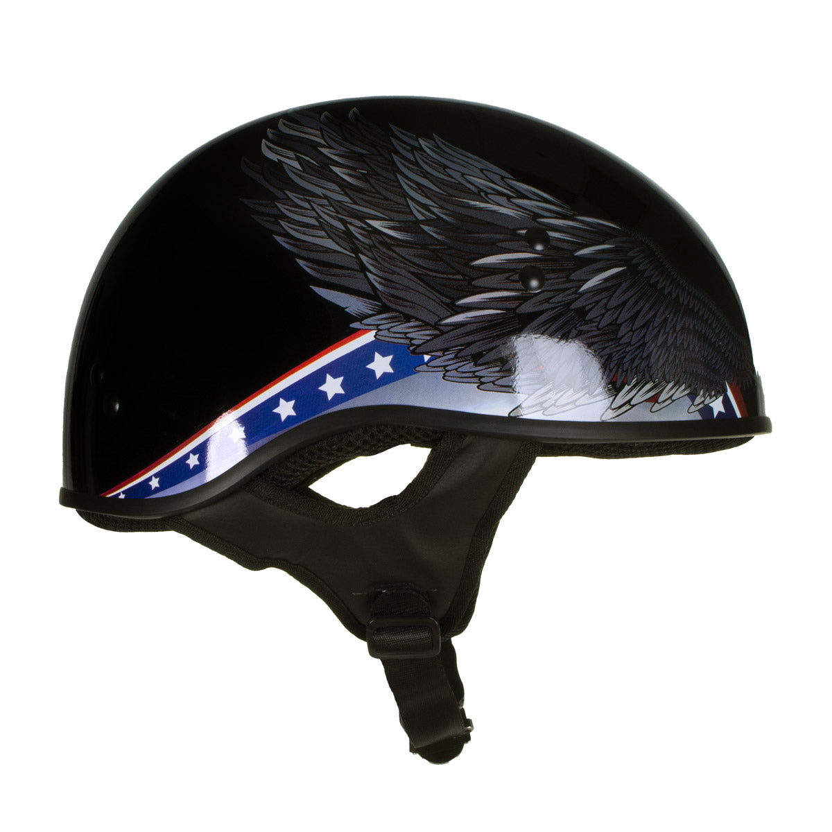 Hot Leathers HLT68 Eagle Black Advanced DOT Approved Motorcycle Skull Cap Half Helmet Biker