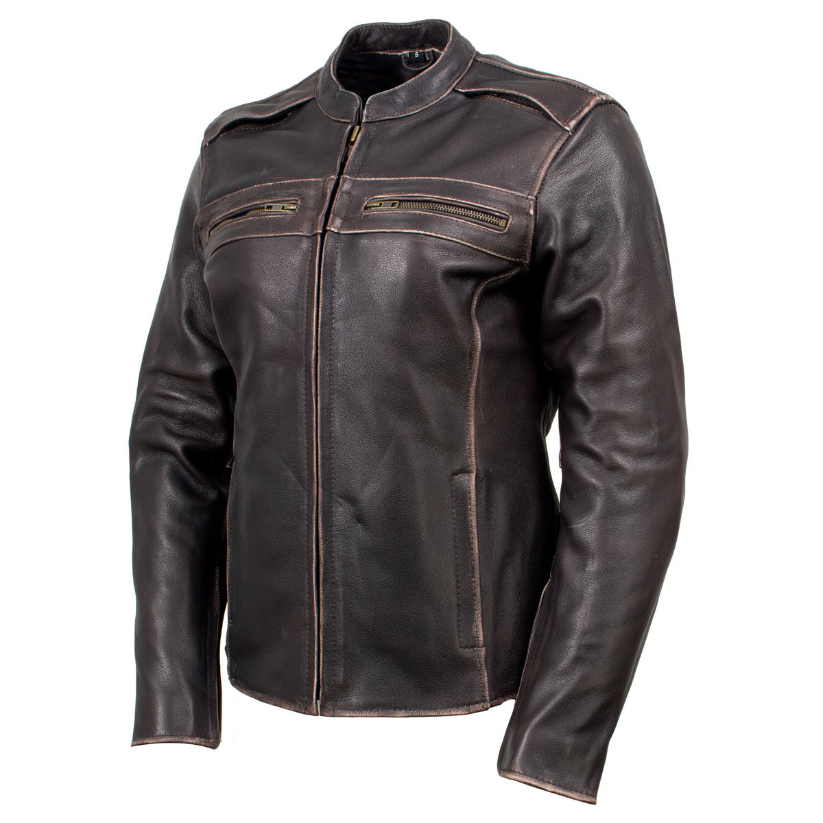 Milwaukee Leather LKL27006 Women's Premium Distress Brown Leather Motorcycle Biker Jacket w/ CE Armor Protection