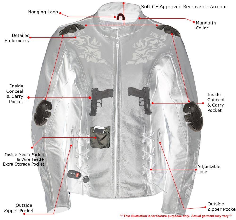 Milwaukee Leather LKL27002 Women's Premium Black and Purple Leather Embroidered Jacket with CE Armor Protection