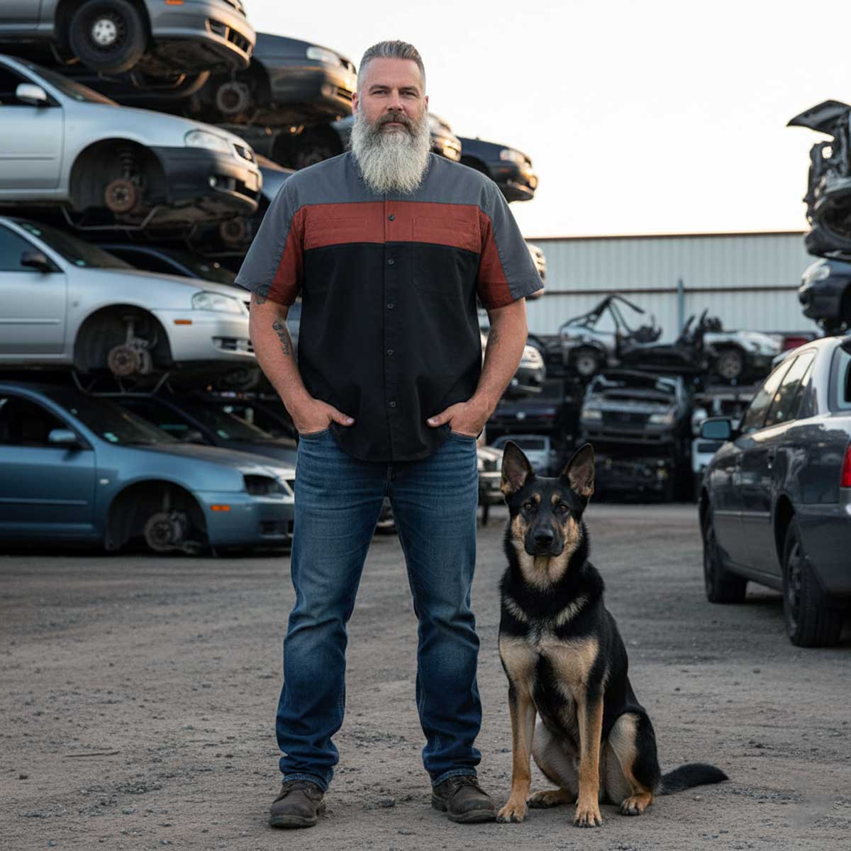 MMCC Men's Pit Stop Mechanic Button Up Shop Shirt, Reflective Strip, 2-Chest Pockets - Black-Orange-Grey - MMC16010