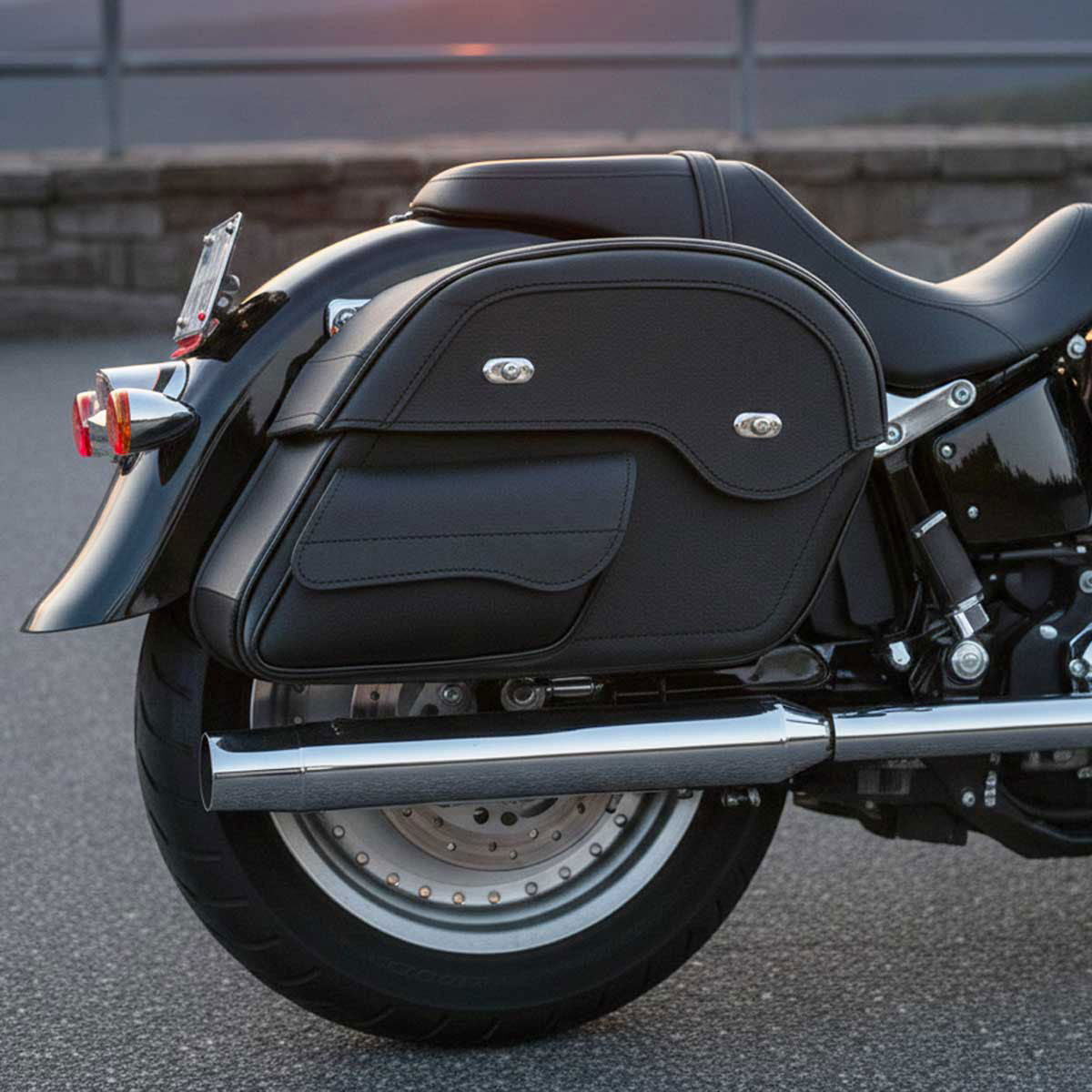 Milwaukee Leather MP8305 Black PVC Cruiser Style Slant Pouch Throw Over Saddlebags