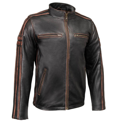 Milwaukee Leather Men’s Copperline Black Leather Moto Café Racer Jacket, Stand Collar, 6 Pockets - SFM1816