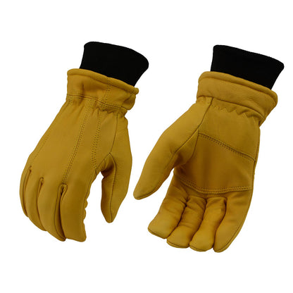 Milwaukee Leather Men's Deerskin Leather Gloves - Yellow, Soft Lined, Elastic Wrist - MG7541
