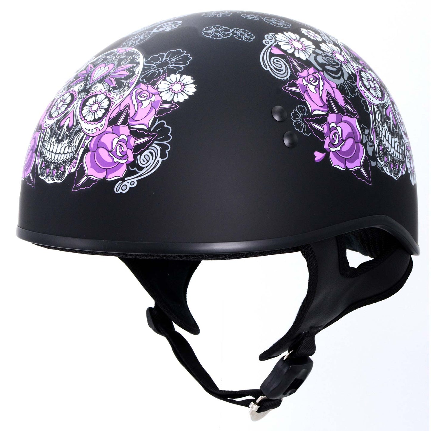 female motorcycle half helmet Hot Leathers HLD1031 Sugar Skull Flat Black Motorcycle DOT Approved – Milwaukee Leather