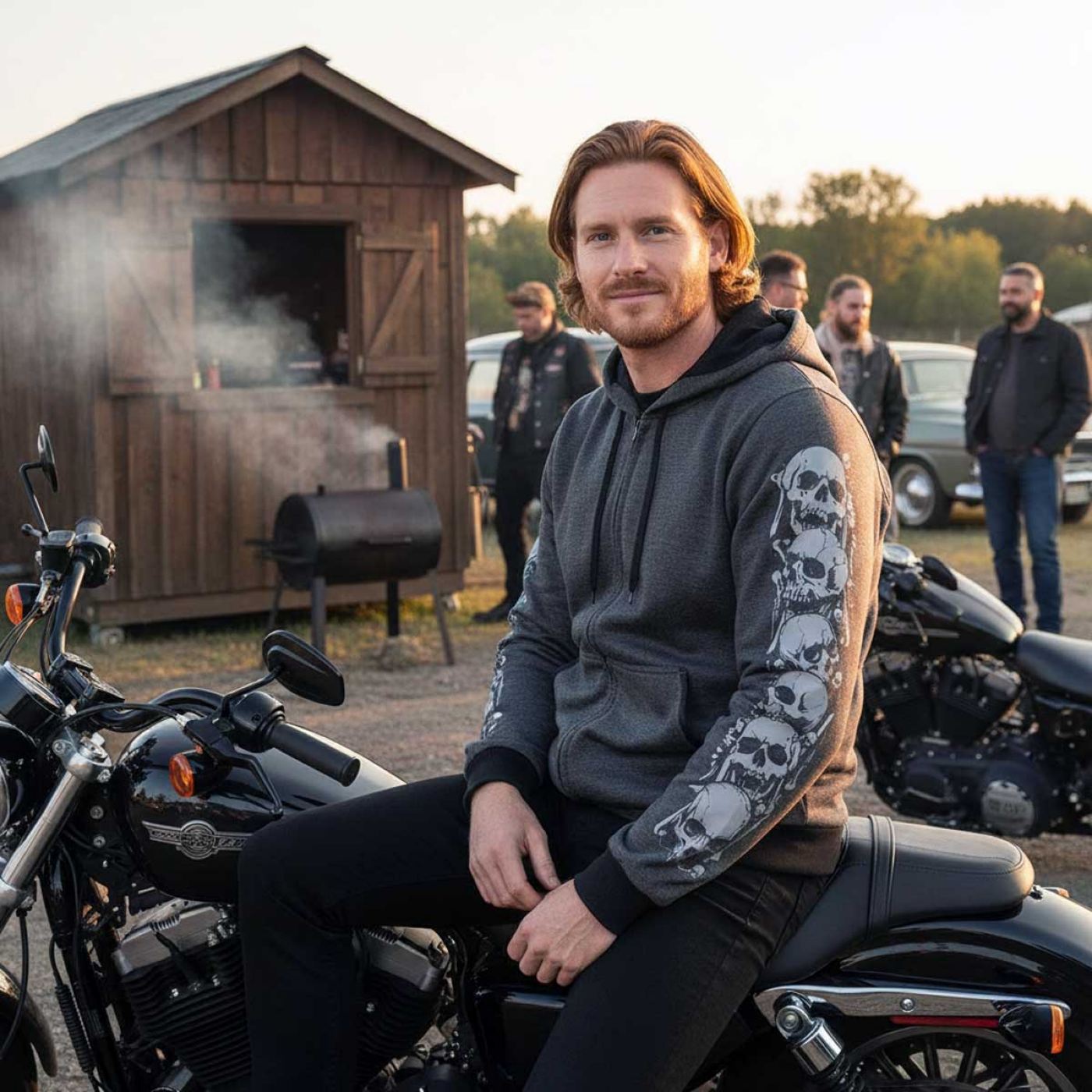 Milwaukee Leather Men's Bare Bones Charcoal Reflective Skull CE Armored Riding Hoodie, Shoulder and Elbow Armor - MPM1799