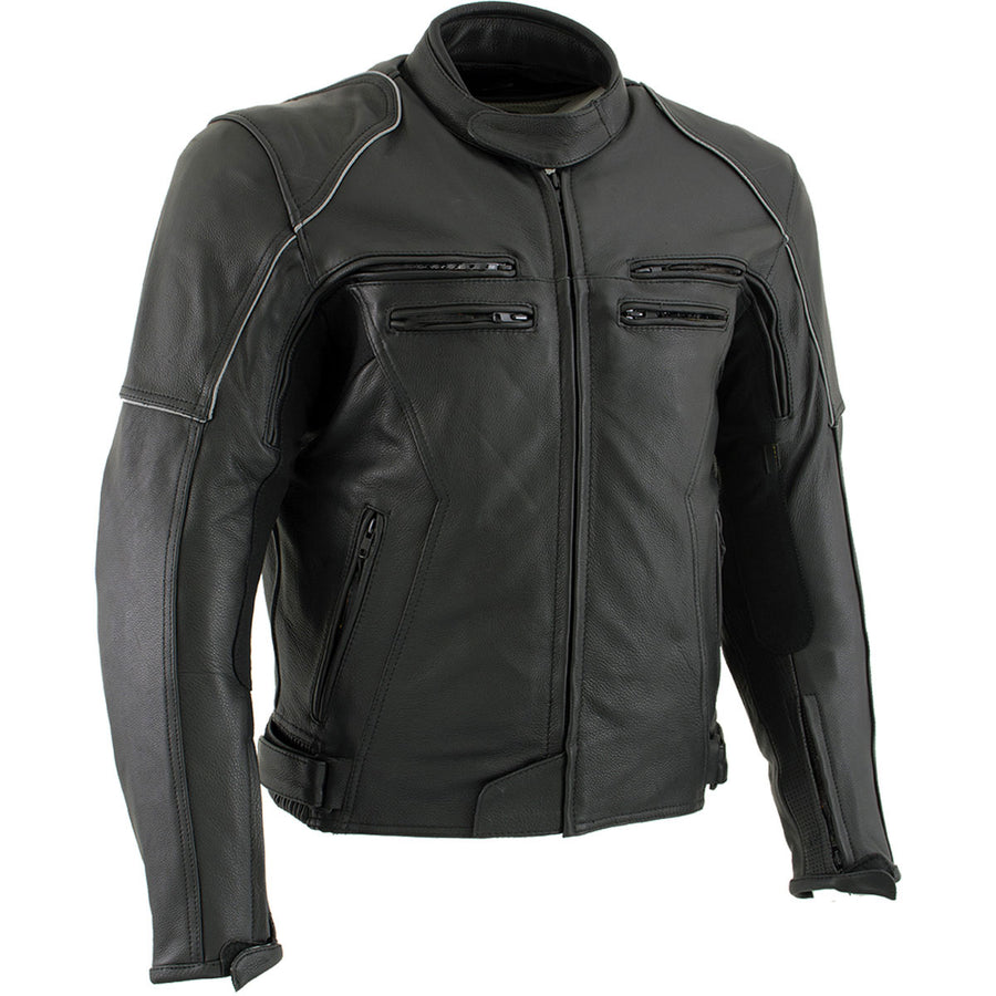 Milwaukee Leather LKM17013 Men's Premium Black Advanced Leather Motorcycle Jacket w/ CE Armor Protection
