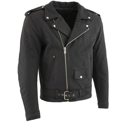Milwaukee Leather LKM1702 Men's Vintage Flat Black Motorcycle Biker Leather Jacket w/ CE Armor Protection