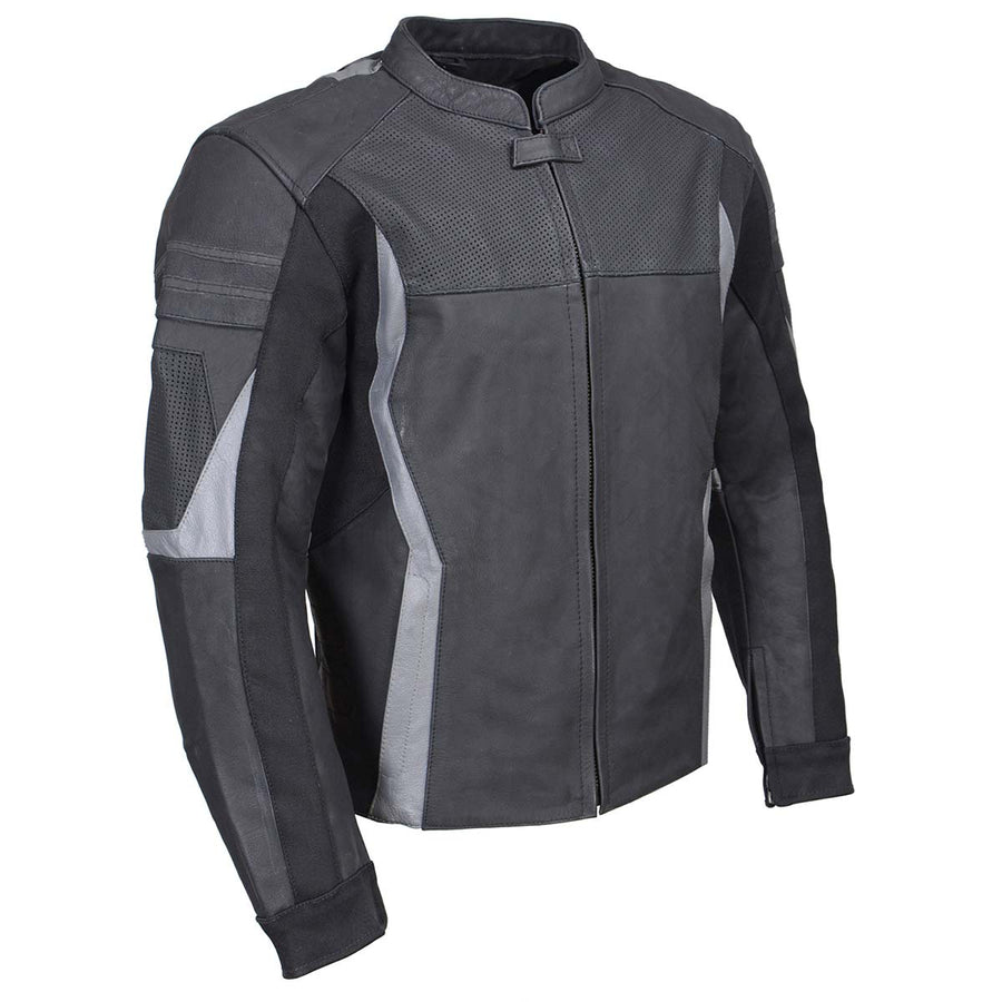 Milwaukee Leather Men's Stryde Black and Grey Matte Finish Racer Leather Motorcycle Jacket - LKM17024