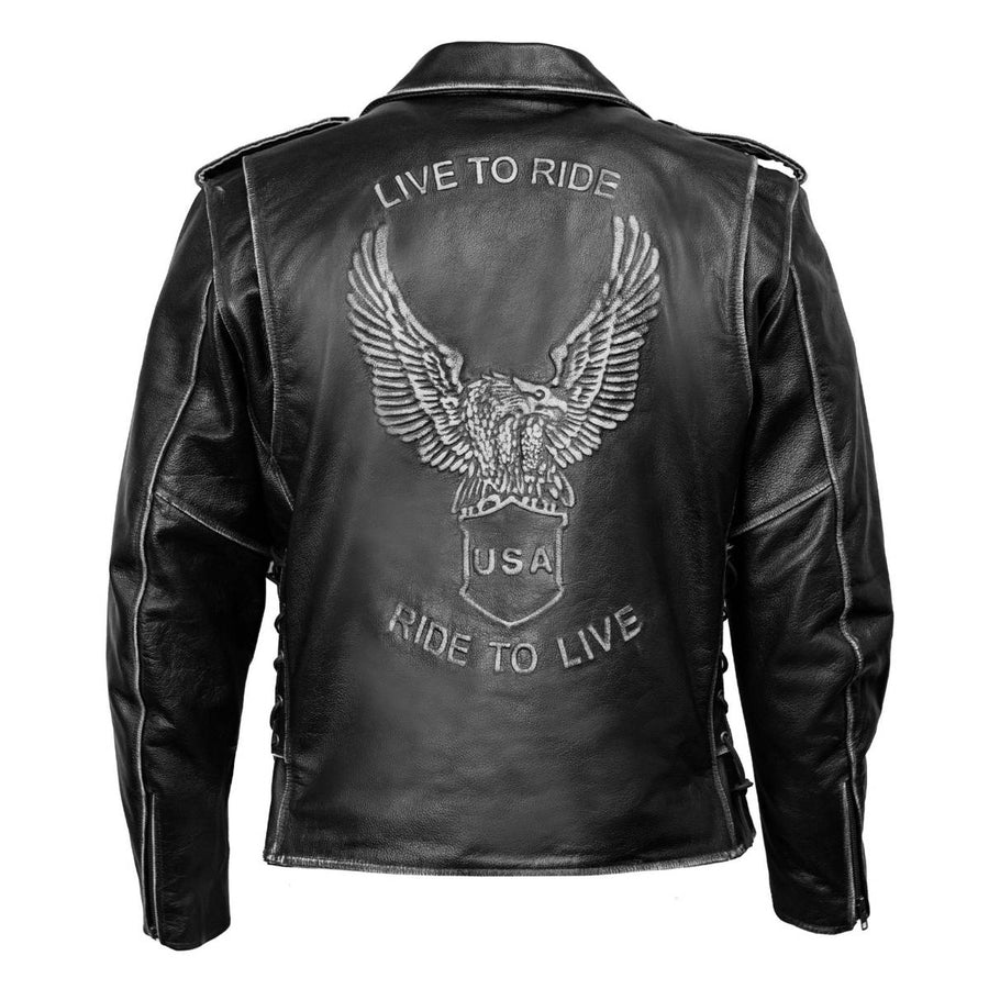 Milwaukee Leather Men's Live to Ride Classic Black Premium Leather CE Armored Motorcycle Jacket - Side Lace - LKM1706