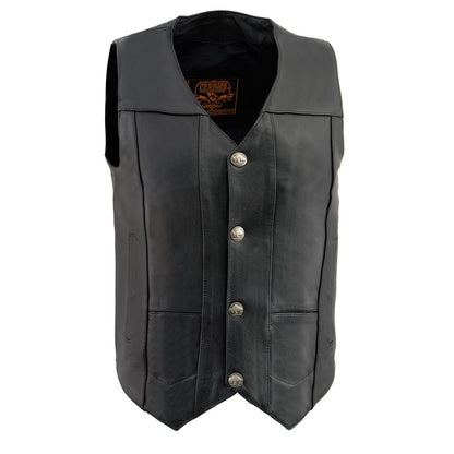 Milwaukee Leather LKM3700 Men's Classic Black Leather Motorcycle Rider Vest w/ Buffalo Nickel Snaps Closure