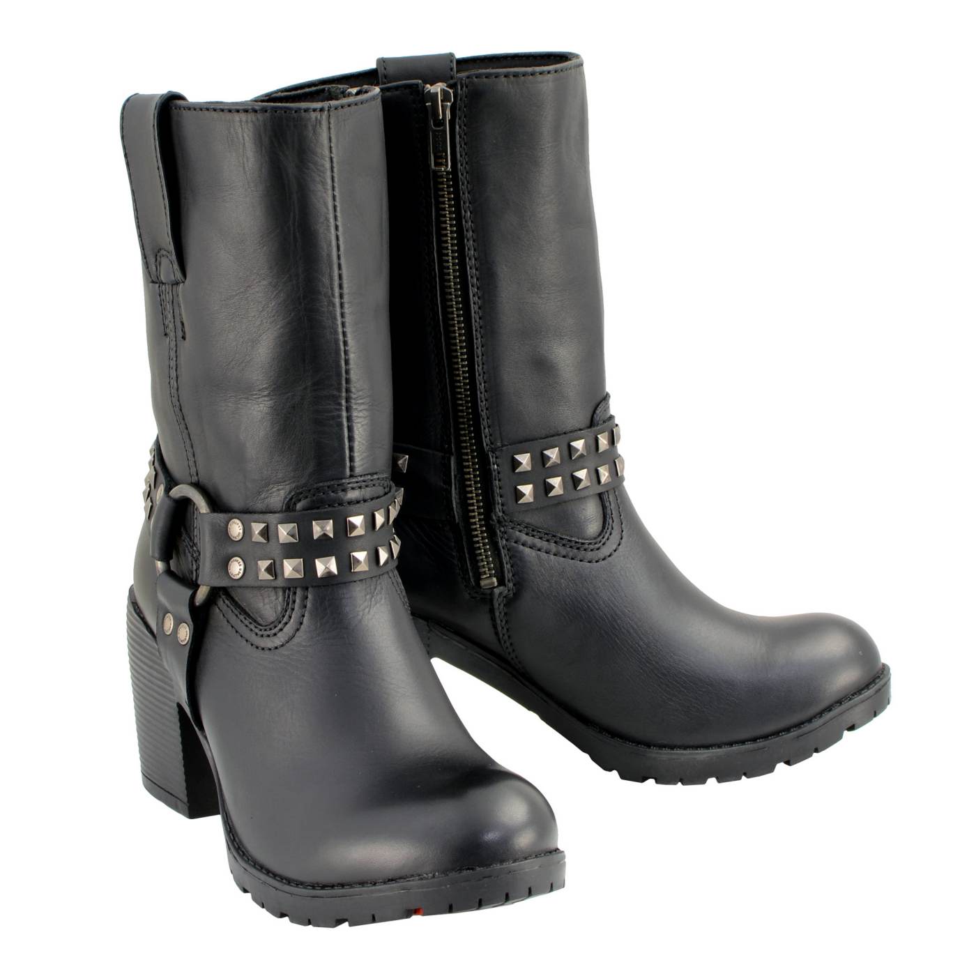 Milwaukee Leather Women's Stud Rebel Black Leather Harness Motorcycle Boots - MBL9314