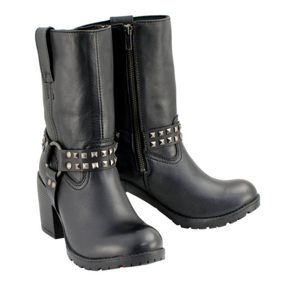 Milwaukee Leather Women's Stud Rebel Black Leather Harness Motorcycle Boots - MBL9314