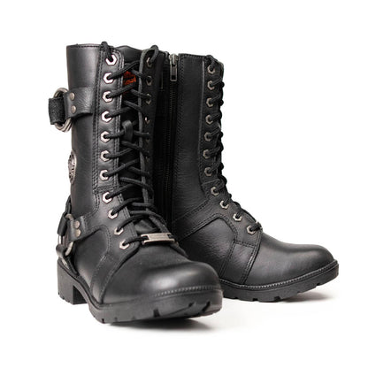 Milwaukee Leather Women's Premium Leather Motorcycle Riding Boots - Lace-To-Toe Harness - Zipper Closure - MBL9391