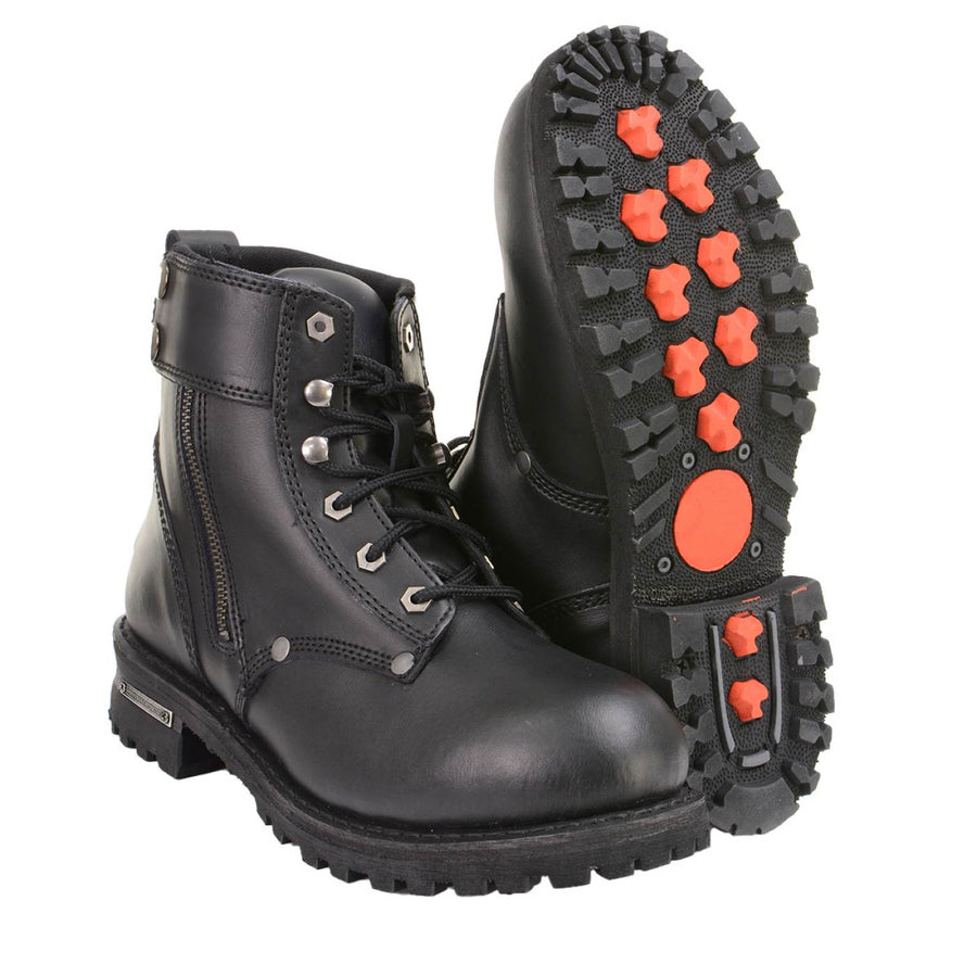 Milwaukee Leather Men's Sprocket Black Leather Lace-Up Motorcycle Boots - MBM9012