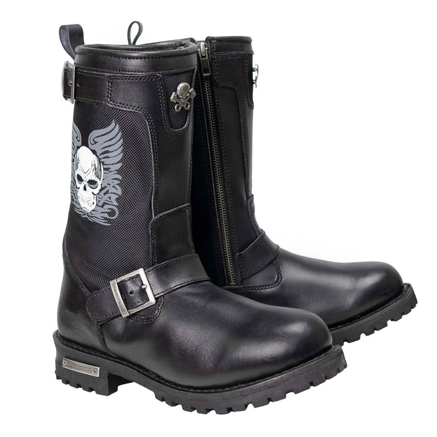 Milwaukee Leather Men's Tribal Skull Black Full-Grain Leather Motorcycle Boots - MBM9021