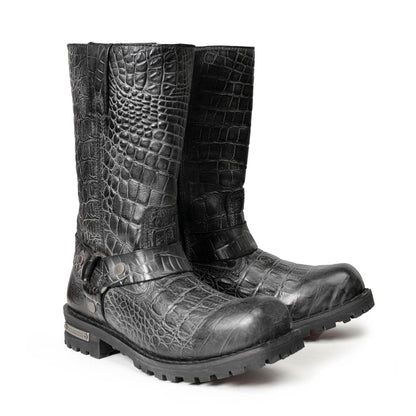 Milwaukee Leather Men's Hellscale Crocodile-Embossed Harness Motorcycle Boots - MBM9055
