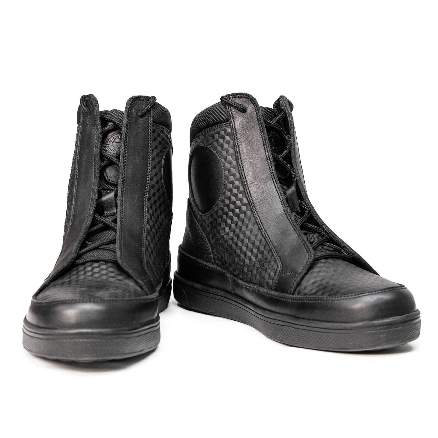 Milwaukee Leather Men's Black Leather Diamond Patterned Reinforced Street Biker Riding Shoes w/ Ankle Support - MBM9104
