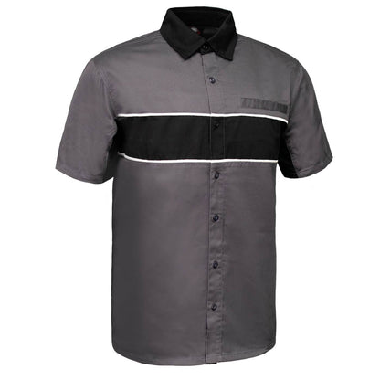 MMCC Men's Hardline Grey Black White Classic Mechanic Shirt - 100% Cotton w/ Microfiber Panel - MDM11619