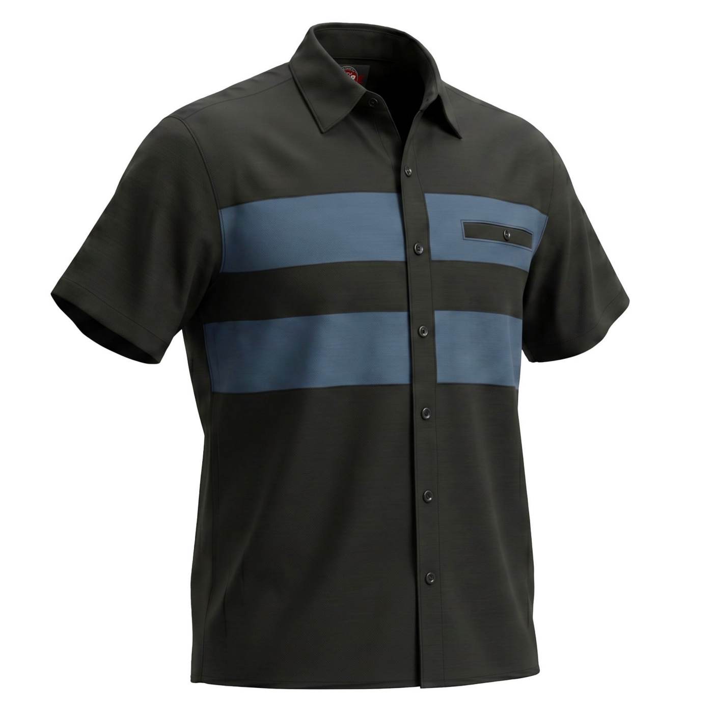 MMCC Men’s 'Double Down' Black/Blue Short Sleeve Mechanic Work Shirt - w/ Single Pocket - MDM11626