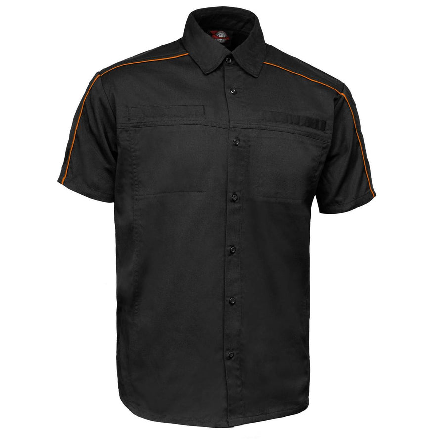 MMCC Men's Slipstream Black/OrangeMechanic Work Shirt - 100% Cotton w/ Microfiber Panel - MDM11693