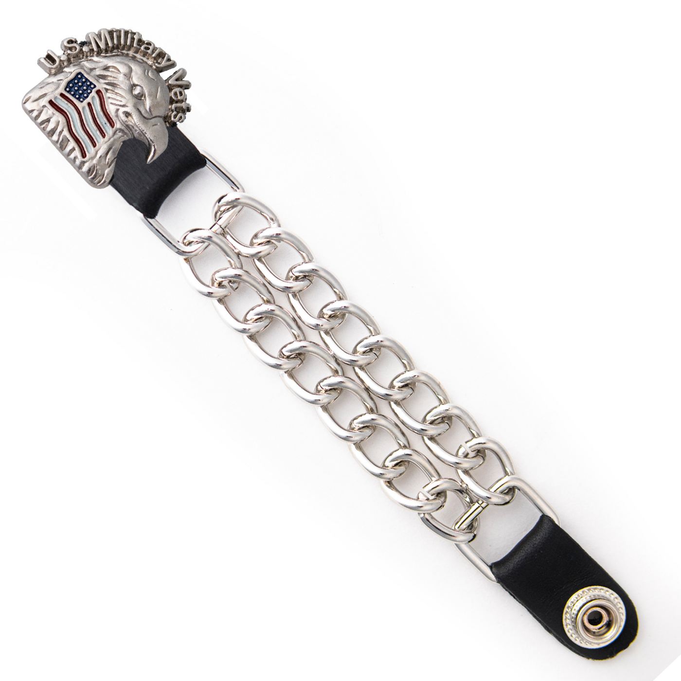 Milwaukee Leather US Military Vet Medallion Vest Extender - Double Chrome Chains Genuine Leather 6.5" Extension MLA1023-Single