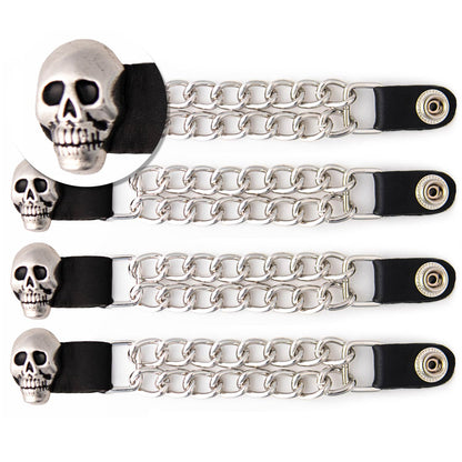 Milwaukee Leather Skull Head Medallion Vest Extender - Double Chrome Chains Genuine Leather 6.5" Extension 4-PCS MLA6019SET