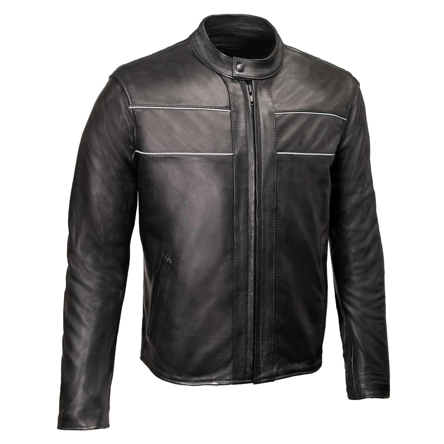 Milwaukee Leather USA MADE MLJKM5003 Men's Black Echo Premium Leather Motorcycle Jacket with Reflective Piping