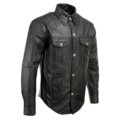Milwaukee Leather MLM1611 Men's Premium Black Leather Casual Biker Rider Shirt w/ Vintage 5 Cent Buffalo Buttons