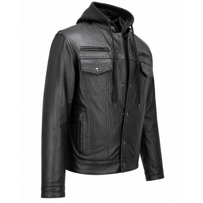Milwaukee Leather Men's Leather Shirt Jacket with Removable Hoodie and Patch Access - MLM1614