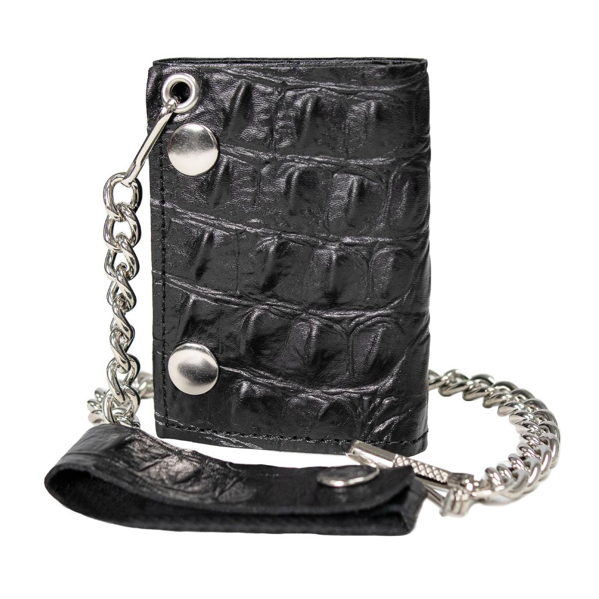 Milwaukee Leather Black Crocodile-Stamped Tri-Fold Leather Wallet - MLW7842