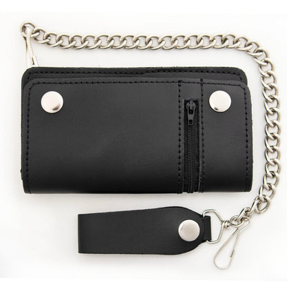 Milwaukee Leather MLW7882 Men's 6” Black Leather Biker Wallet w/ Outer Pocket - Bi-Fold Anti-Theft Stainless Steel Chain