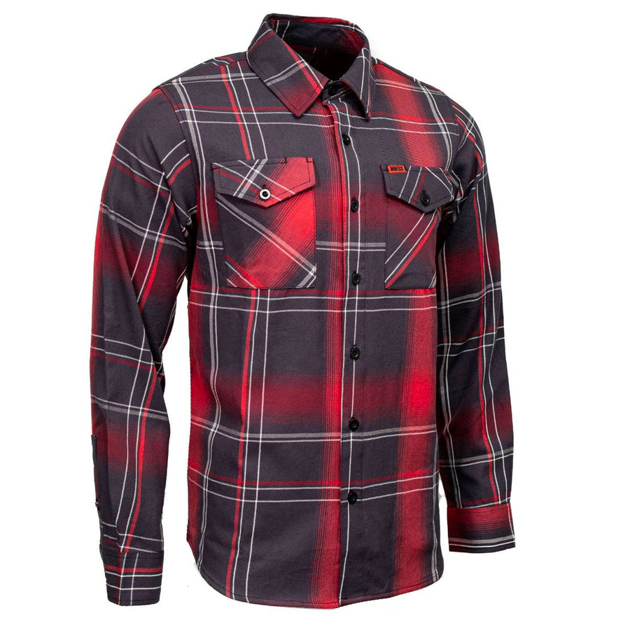 MMCC Scorpion Men's Red Black White Plaid Flannel Shirt - 100% Cotton Long Sleeve Button-Up - MMC11601