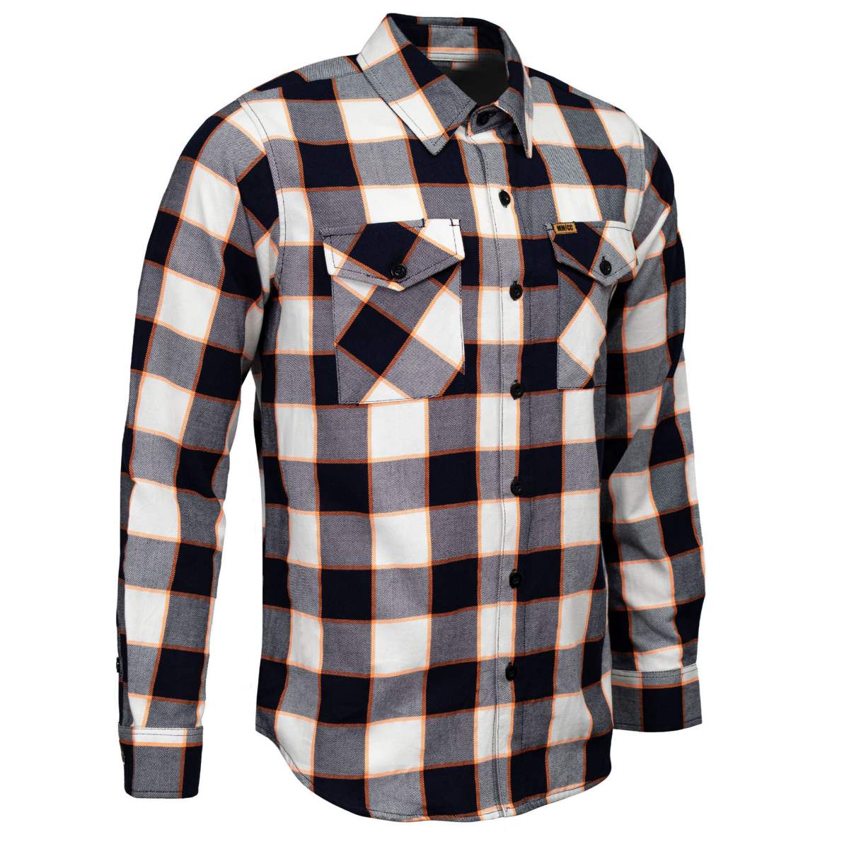 MMCC Men's Alpha Navy White Orange Cotton Long Sleeve Flannel Shirt - MMC11604