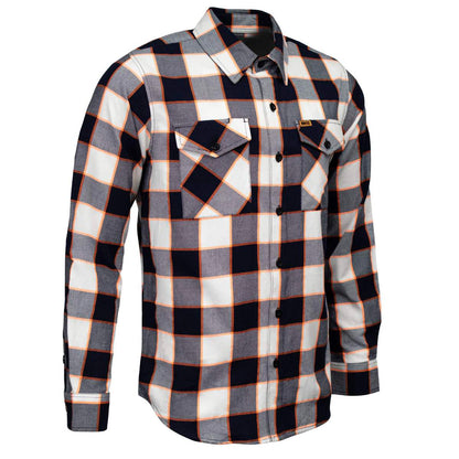 MMCC Men's Alpha Navy White Orange Cotton Long Sleeve Flannel Shirt - MMC11604